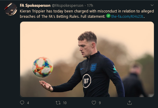 Kieran Trippier Is Under Investigation for Betting in Violation of FA Rules